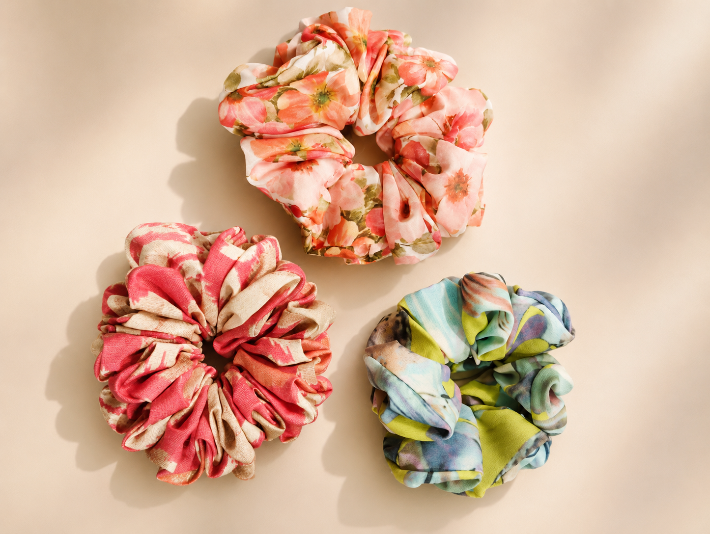 Floral Trio Scrunchie Set | Soft Printed Hair Accessories Pack of 3