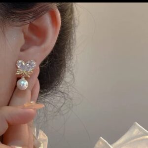 Crystal Bow Pearl Drops