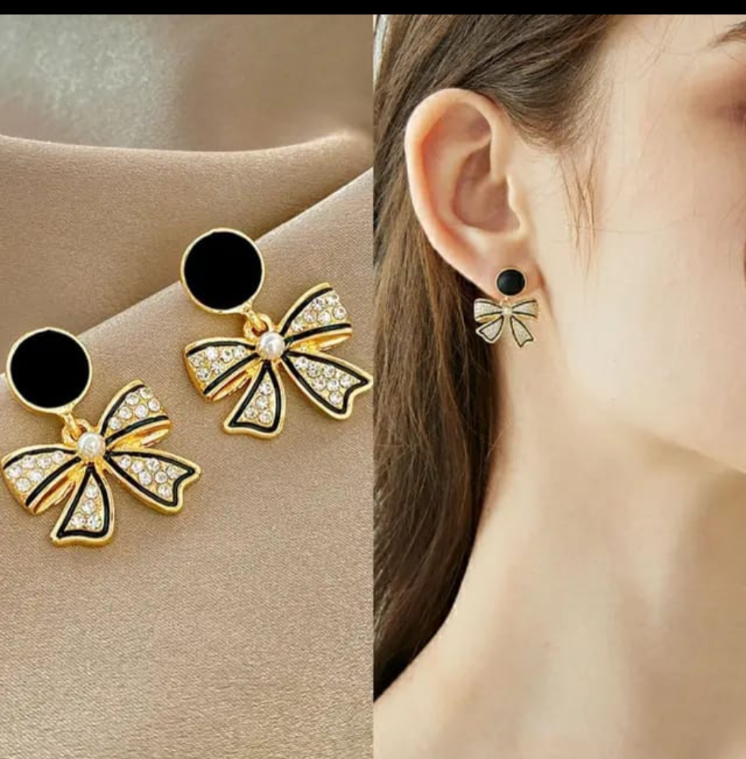 Midnight Spark Bow Earrings - Image 2